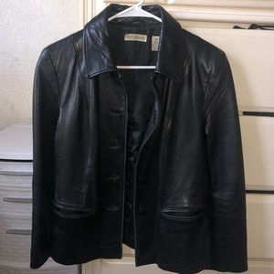 Vintage Black 100% Leather Blazer Jacket